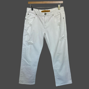 Refuge White Denim Jeans Size 7/8 Cropped Distressed Mid-Rise Stretch Casual EUC